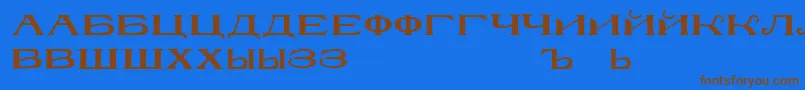 フォントRusskijmodernRegular – 茶色の文字が青い背景にあります。