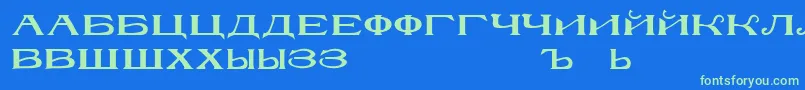 フォントRusskijmodernRegular – 青い背景に緑のフォント