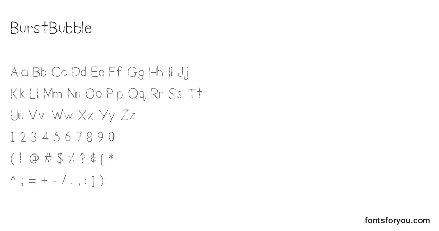 Czcionka BurstBubble – alfabet, cyfry, specjalne znaki