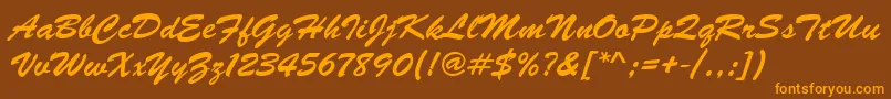 Brushscrd-Schriftart – Orangefarbene Schriften auf braunem Hintergrund