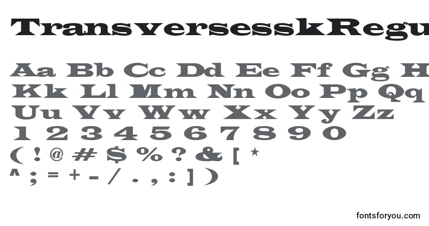 Czcionka TransversesskRegular – alfabet, cyfry, specjalne znaki