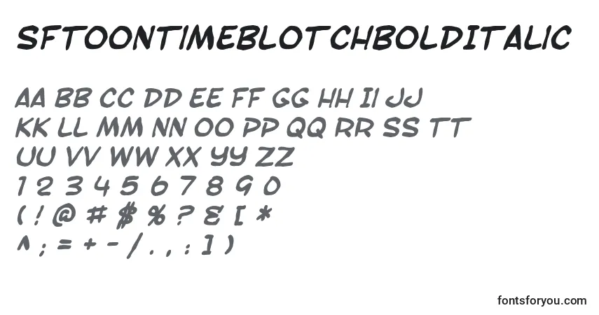 Czcionka SfToontimeBlotchBoldItalic – alfabet, cyfry, specjalne znaki