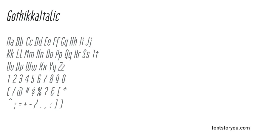 Шрифт GothikkaItalic – алфавит, цифры, специальные символы