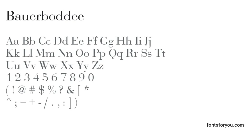 A fonte Bauerboddee – alfabeto, números, caracteres especiais
