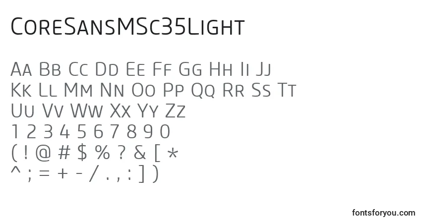 A fonte CoreSansMSc35Light – alfabeto, números, caracteres especiais