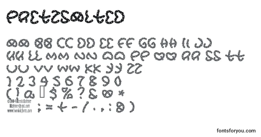 Czcionka Pretzsalted – alfabet, cyfry, specjalne znaki