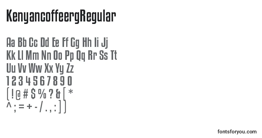 Czcionka KenyancoffeergRegular – alfabet, cyfry, specjalne znaki
