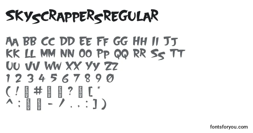 A fonte SkyscrappersRegular – alfabeto, números, caracteres especiais
