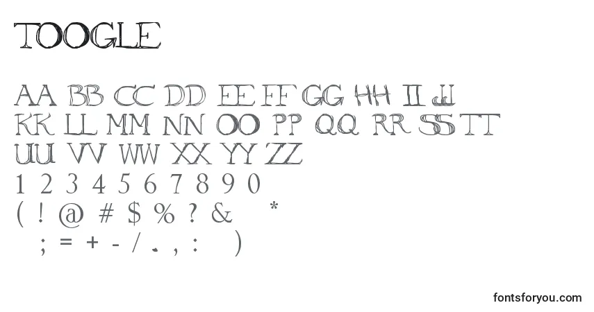 A fonte ToOgle – alfabeto, números, caracteres especiais