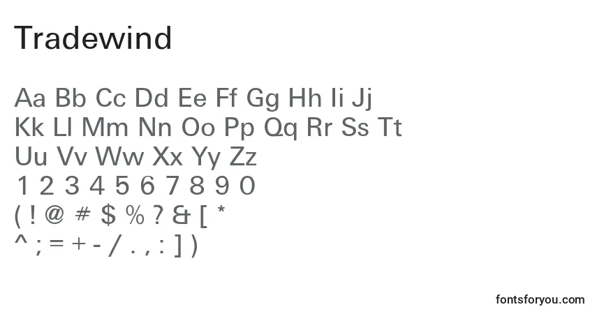 Czcionka Tradewind – alfabet, cyfry, specjalne znaki