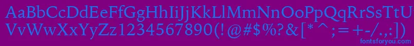 BitstreamIowanOldStyleBt-Schriftart – Blaue Schriften auf violettem Hintergrund