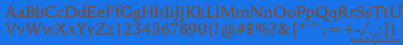 BitstreamIowanOldStyleBt-Schriftart – Braune Schriften auf blauem Hintergrund