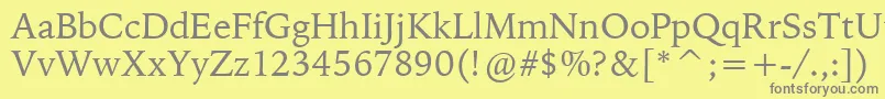 BitstreamIowanOldStyleBt-fontti – harmaat kirjasimet keltaisella taustalla