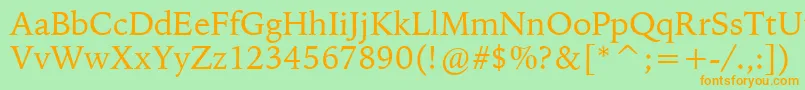 BitstreamIowanOldStyleBt-Schriftart – Orangefarbene Schriften auf grünem Hintergrund