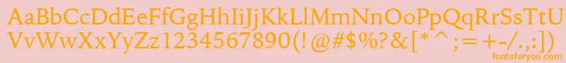 フォントBitstreamIowanOldStyleBt – オレンジの文字がピンクの背景にあります。