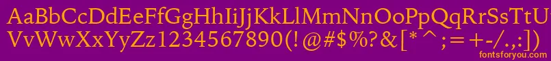 BitstreamIowanOldStyleBt-fontti – oranssit fontit violetilla taustalla