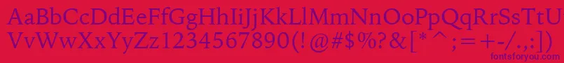BitstreamIowanOldStyleBt-Schriftart – Violette Schriften auf rotem Hintergrund