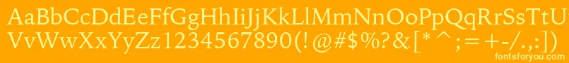 BitstreamIowanOldStyleBt-fontti – keltaiset fontit oranssilla taustalla