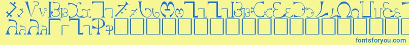 フォントEnochianRegular – 青い文字が黄色の背景にあります。