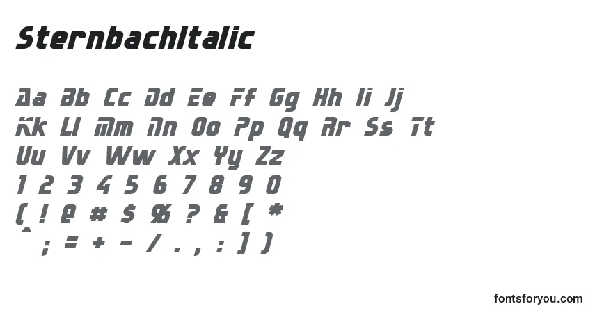 SternbachItalicフォント–アルファベット、数字、特殊文字