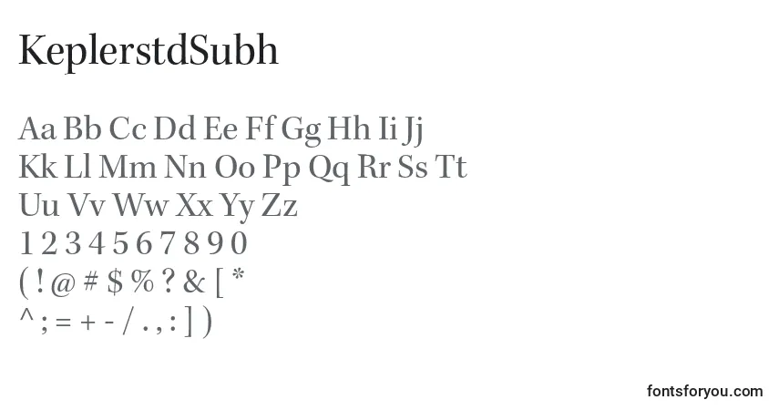 Czcionka KeplerstdSubh – alfabet, cyfry, specjalne znaki