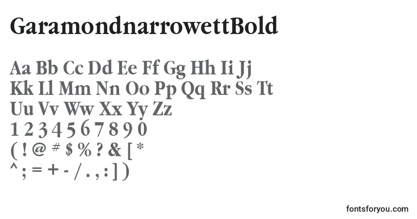 Шрифт GaramondnarrowettBold – алфавит, цифры, специальные символы