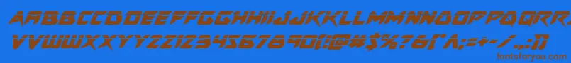 フォントSkirmisherlaserital – 茶色の文字が青い背景にあります。