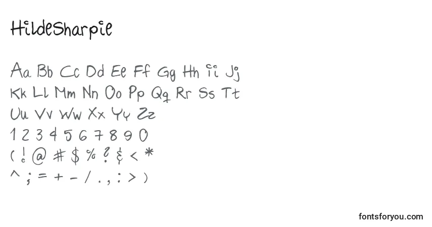 A fonte HildeSharpie – alfabeto, números, caracteres especiais