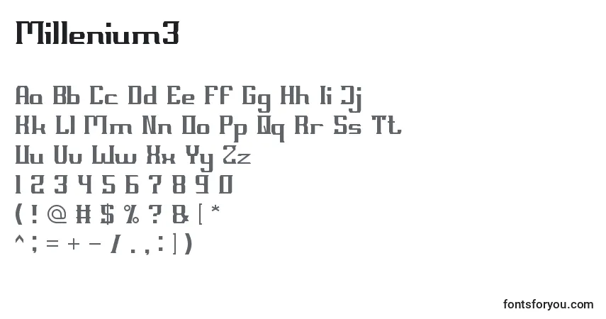 Czcionka Millenium3 – alfabet, cyfry, specjalne znaki