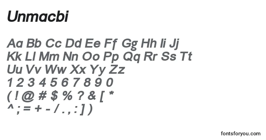 A fonte Unmacbi – alfabeto, números, caracteres especiais
