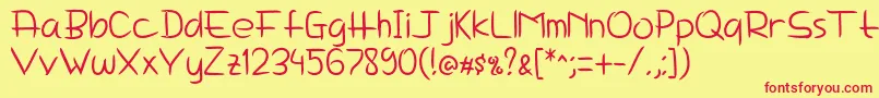 フォントDelimaNotesHandwritingFonts – 赤い文字の黄色い背景