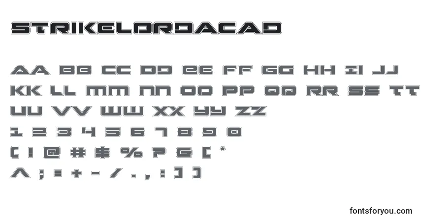 Шрифт Strikelordacad – алфавит, цифры, специальные символы
