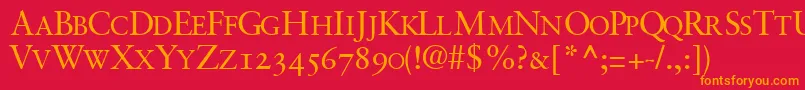 GaramondretrospectiveosscapssskRegular-Schriftart – Orangefarbene Schriften auf rotem Hintergrund