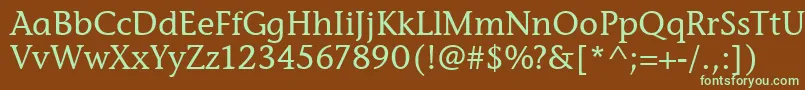 フォントStoneInfItcTtMedium – 緑色の文字が茶色の背景にあります。