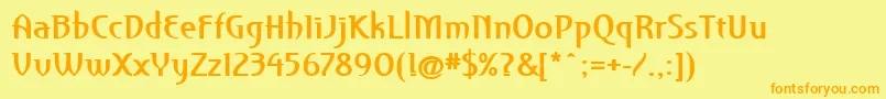 フォントPfroyaleBold – オレンジの文字が黄色の背景にあります。