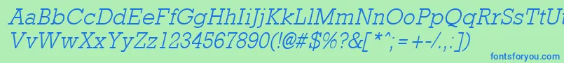 RockneyLightItalic Font – Blue Fonts on Green Background