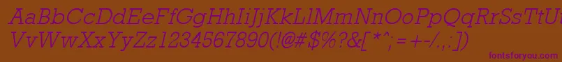RockneyLightItalic Font – Purple Fonts on Brown Background