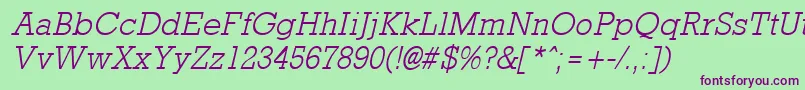 RockneyLightItalic Font – Purple Fonts on Green Background