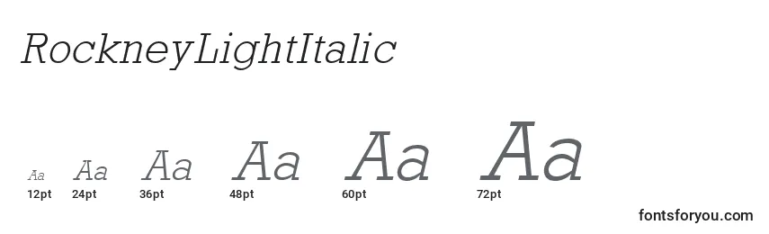 Размеры шрифта RockneyLightItalic