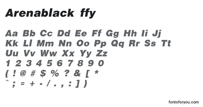 A fonte Arenablack ffy – alfabeto, números, caracteres especiais