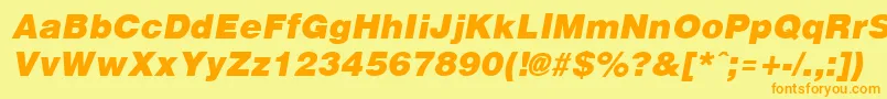 フォントArenablack ffy – オレンジの文字が黄色の背景にあります。