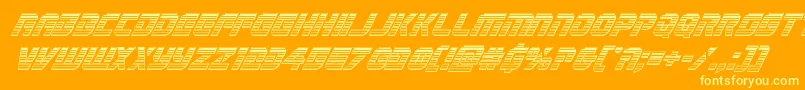 Legiosabinachromeital-Schriftart – Gelbe Schriften auf orangefarbenem Hintergrund