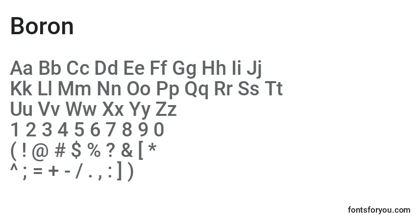 Schriftart Boron – Alphabet, Zahlen, spezielle Symbole