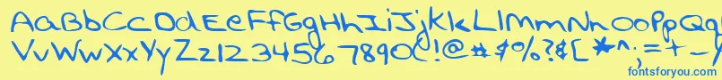 フォントLehn194 – 青い文字が黄色の背景にあります。