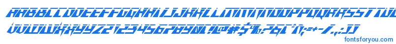 フォントXracerlaserital – 白い背景に青い文字