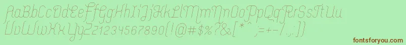 MerijntjeExtralightitalicフォントについての詳細 フォントMerijntjeExtralightitalic – 緑の背景に茶色のフォント