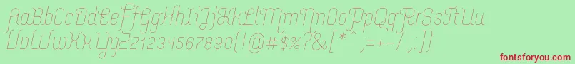 Fonte MerijntjeExtralightitalic – fontes vermelhas em um fundo verde