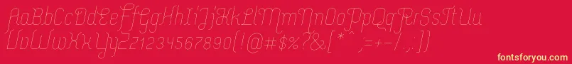 Fonte MerijntjeExtralightitalic – fontes amarelas em um fundo vermelho