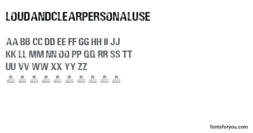 A fonte LoudAndClearPersonalUse – alfabeto, números, caracteres especiais