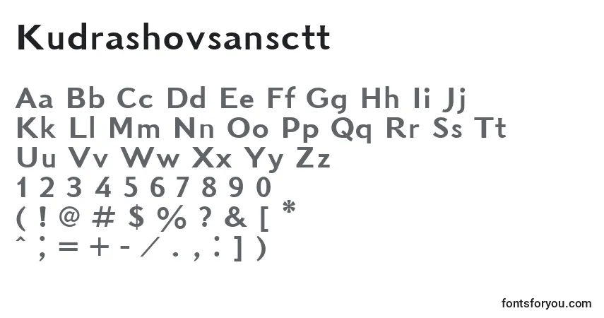 A fonte Kudrashovsansctt – alfabeto, números, caracteres especiais